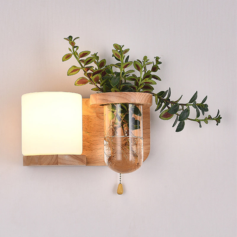 Moderne Holz Wandleuchte Scheuel ohne Pflanzen kreative Glasschattenwandleuchte