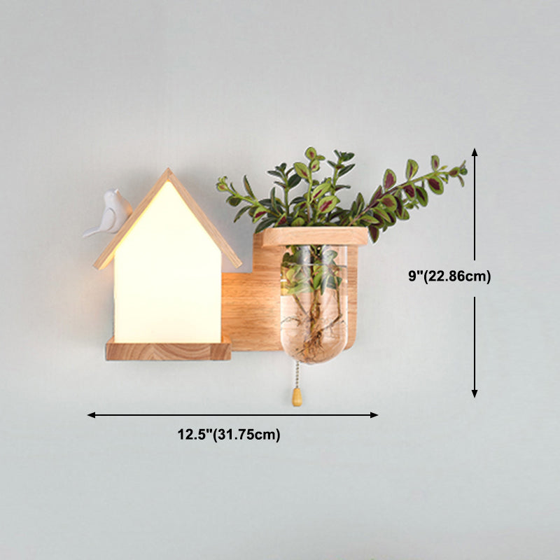 Moderne Holz Wandleuchte Scheuel ohne Pflanzen kreative Glasschattenwandleuchte