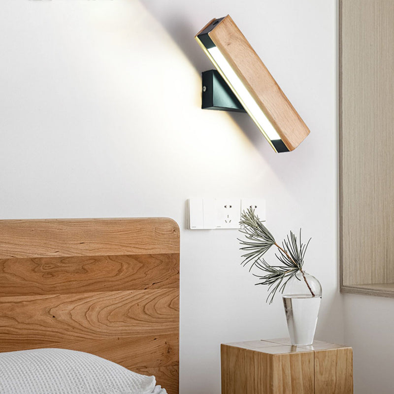 1 Light Rectangle Wall Mounted Lamps Modern Style Wood Wall Lamps