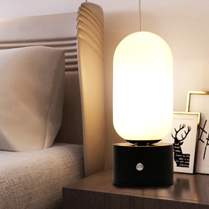 Modern Style Geometry Night Table Lamp White Glass One Light Table Light in Black