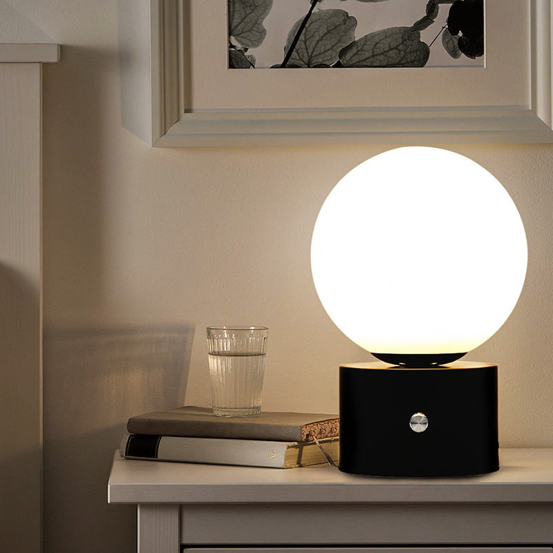 Modern Style Geometry Night Table Lamp White Glass One Light Table Light in Black