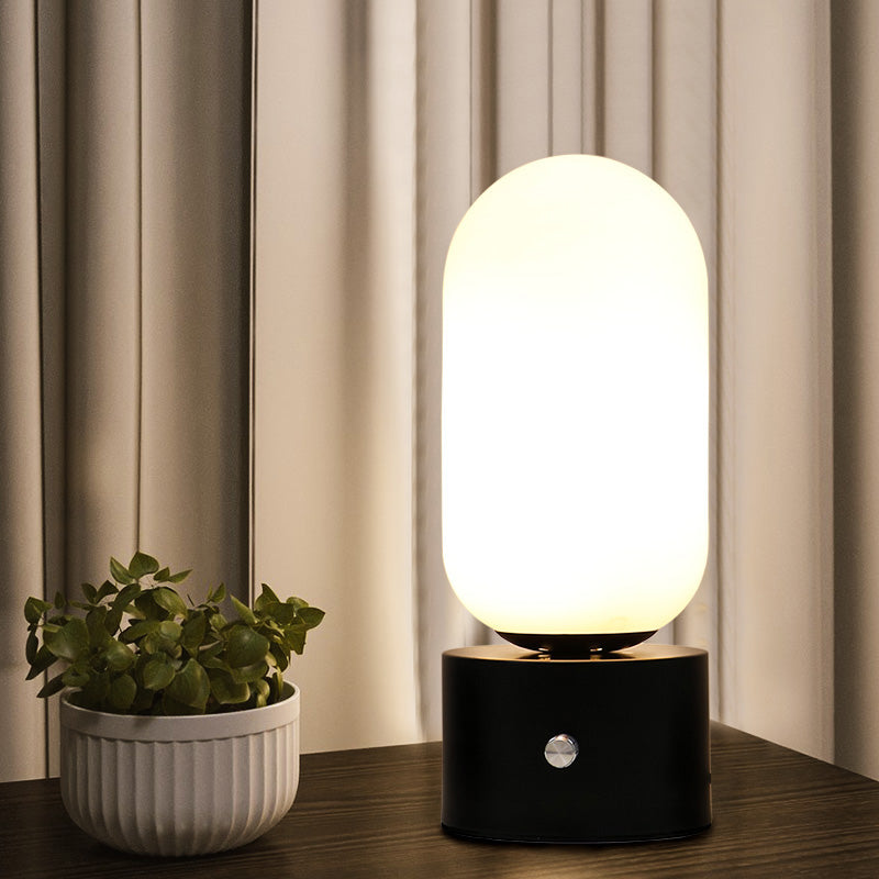 Modern Style Geometry Night Table Lamp White Glass One Light Table Light in Black