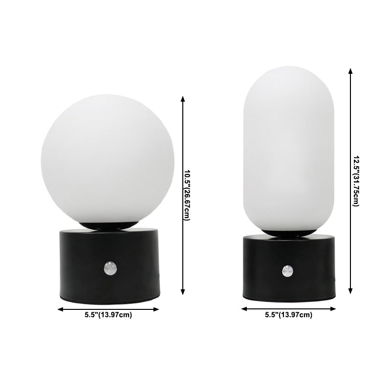 Modern Style Geometry Night Table Lamp White Glass One Light Table Light in Black