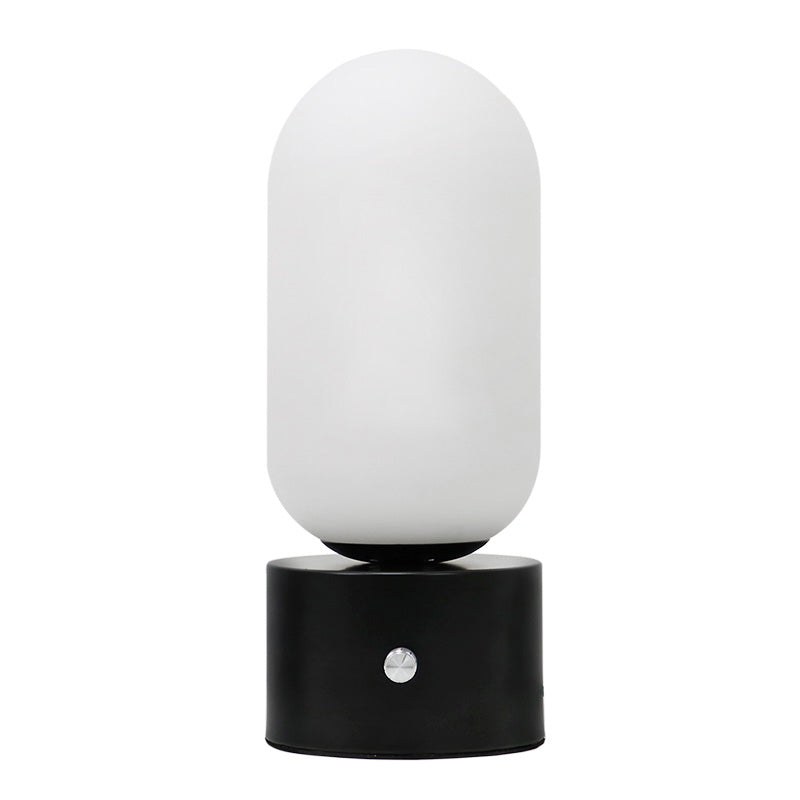 Modern Style Geometry Night Table Lamp White Glass One Light Table Light in Black