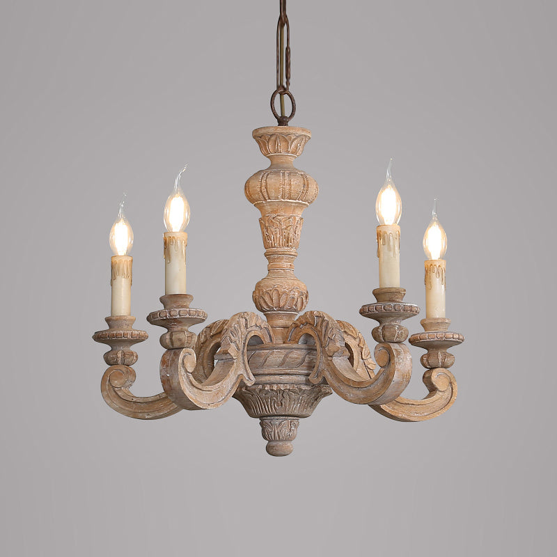 Wood Chandelier Lighting Candle Rustic Hanging Pendant for Living Room
