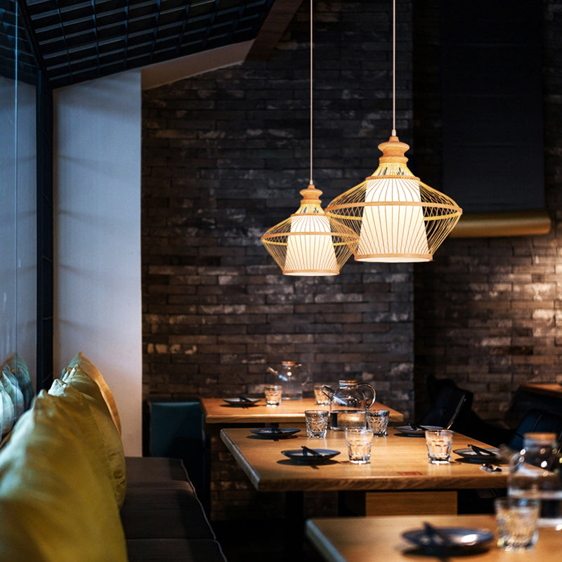 Accesorio de iluminación geométrica de luz colgante de bambú para comedor para comedor