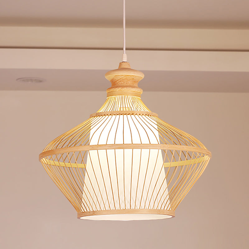 Bamboo Hanging Light Simplicity Geometric Penpend Lighting Fixture for Dining Room