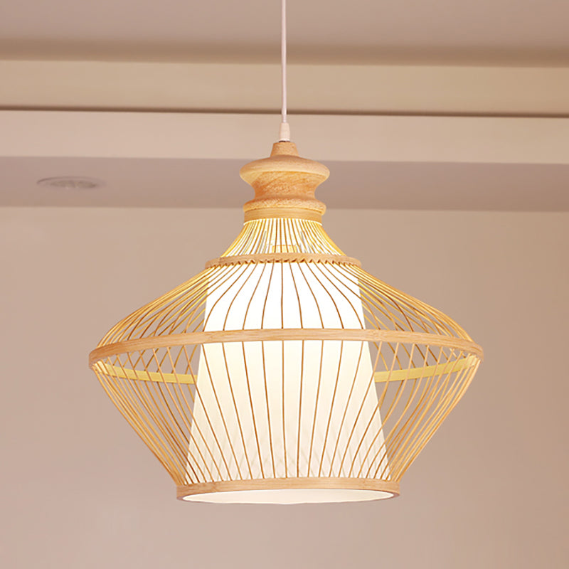 Bamboo Hanging Light Simplicity Geometric Pendent Lighting Fixture for Dining Room