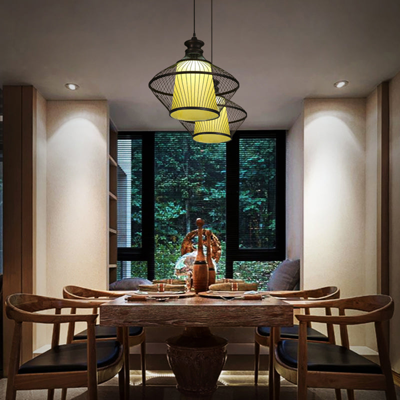 Luce appesa di bambù semplicità geometrica Secondo illuminazione a pendente per sala da pranzo