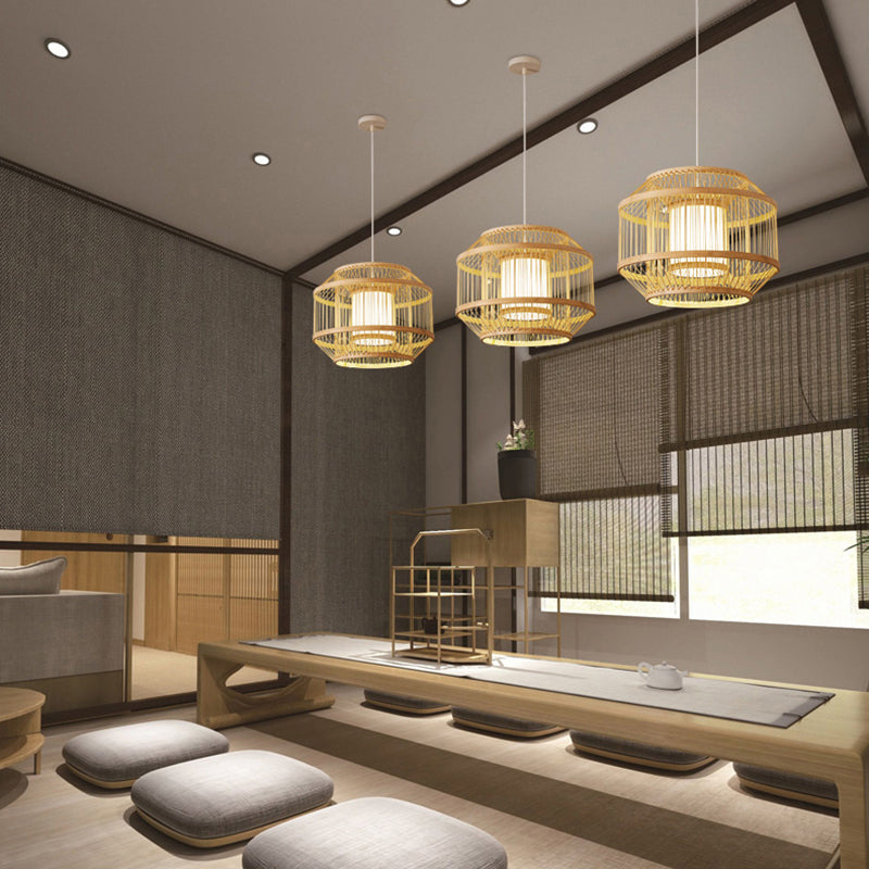 Modern Hanging Light Household Geometric Bamboo Pendent Light for Living Room