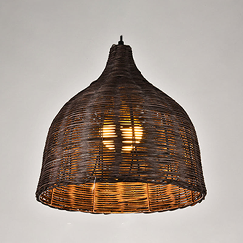 Rattan Domed Hanging Light Fixture Asia Style Pendant Ceiling Light