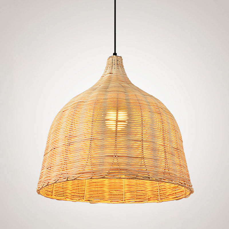Rattan Domed Hanging Light Fixture Asia Style Pendant Ceiling Light