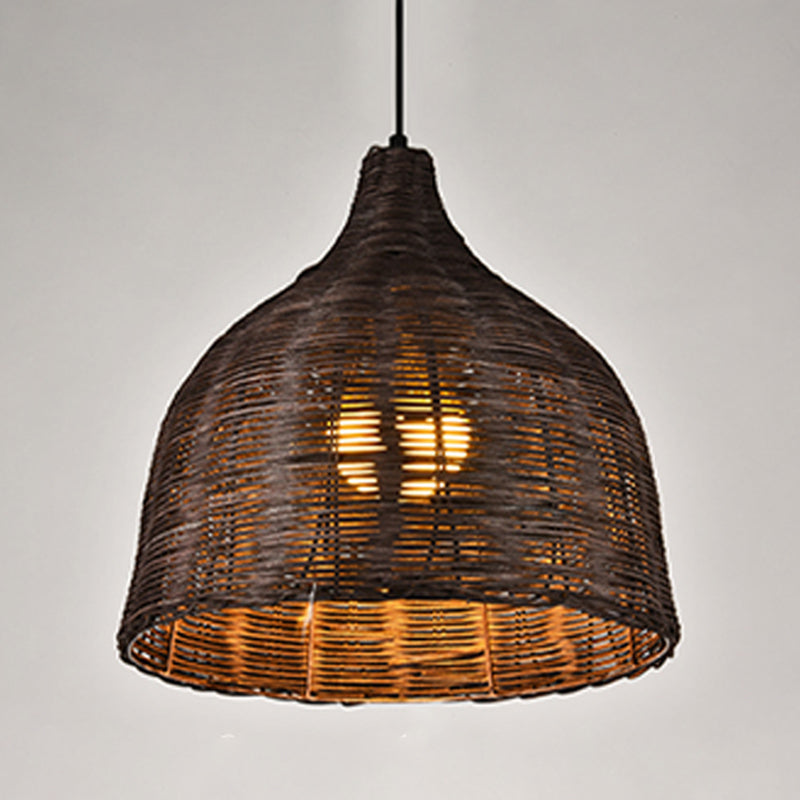 Rattan Domed Hanging Light Fixture Asia Style Pendant Ceiling Light