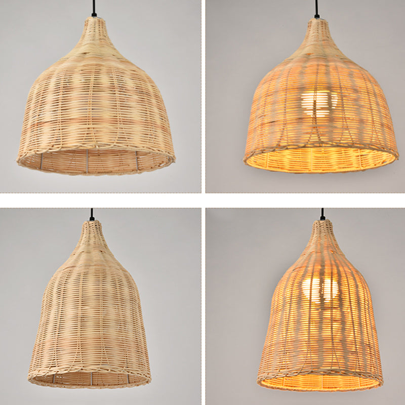Rattan Domed Hanging Light Fixture Asia Style Pendant Ceiling Light