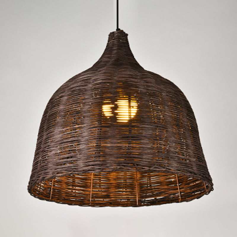 Rattan Domed Hanging Light Fixture Asia Style Pendant Ceiling Light