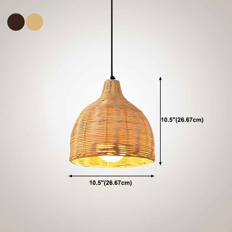 Rattan Domed Hanging Light Fixture Asia Style Pendant Ceiling Light