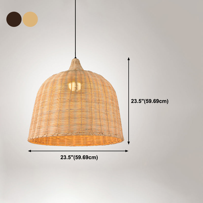 Rattan Domed Hanging Light Fixture Asia Style Pendant Ceiling Light