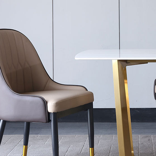 Contemporain 1/4/5/7 pièces meubles meubles de table à manger en pierre fritte avec base dorée