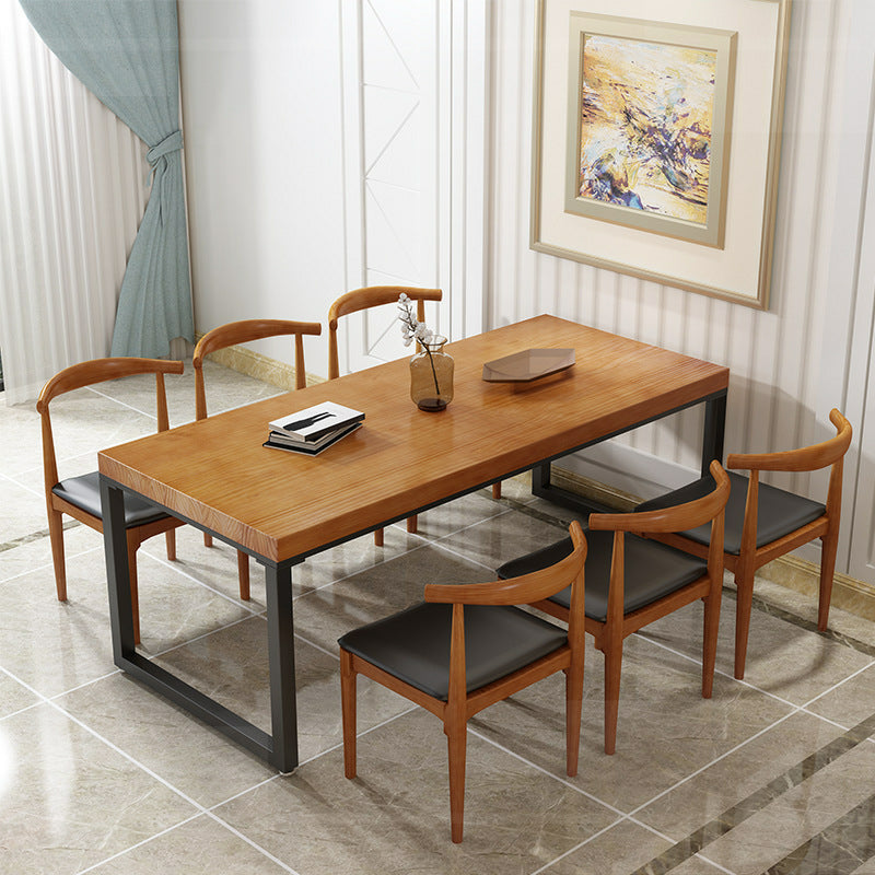 Metal Industrial Dining Table Pine Wood Top Table for Kitchen and Dining Room