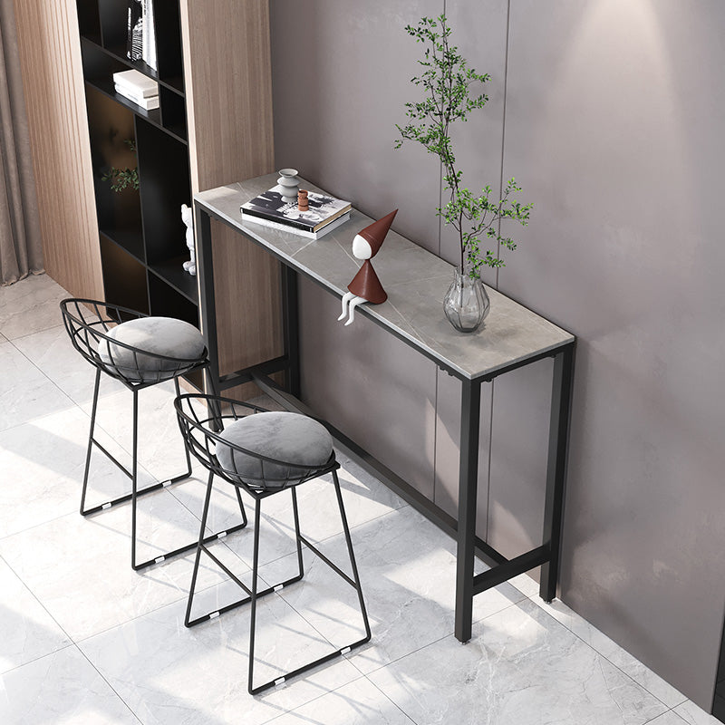 Marble Pub Table with Rectangle Table Top Double Pedestal Table - 41.3" H