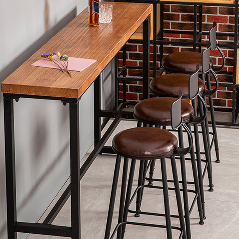 Modern Style Brown Bar Table Solid Wood and Iron Milk Tea Shop Bar Table