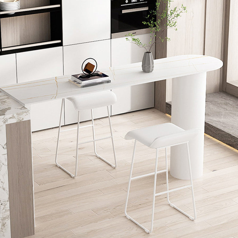 White Modern Style Bar Table in Iron Top and Faux Marble Milk Tea Shop Bar Table