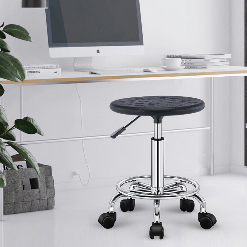 Moderner drehbarer, verstellbarer Thekenhocker, Labor-Barhocker aus Stahl mit Lederkissen