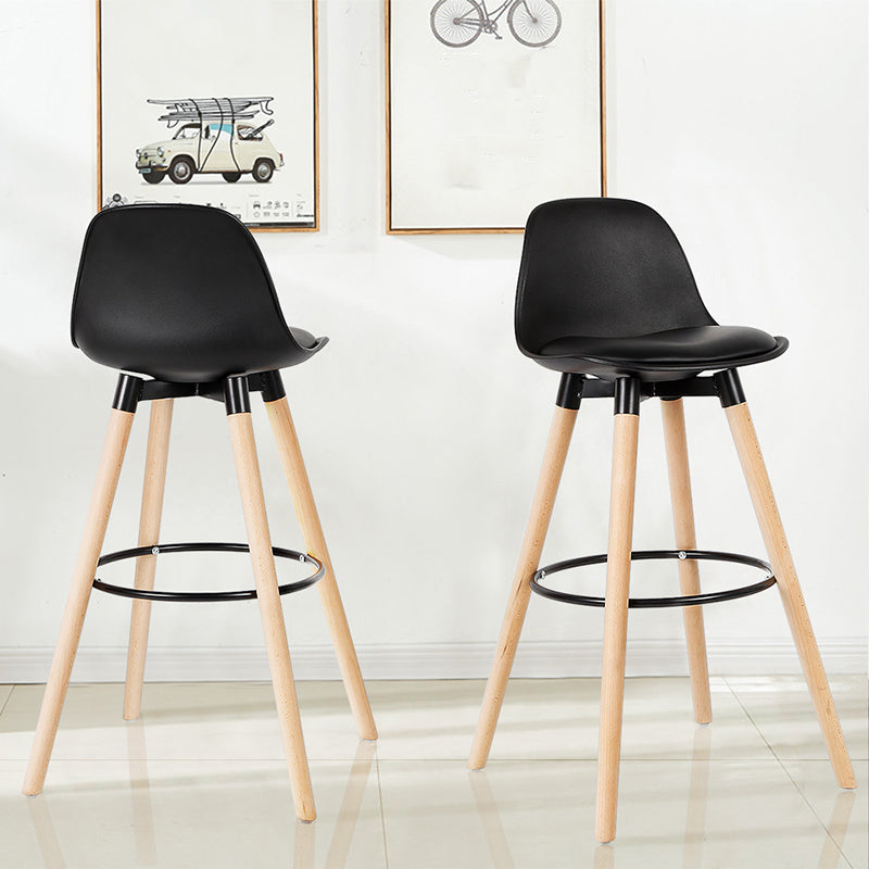 Modern Style Beech Bar Stool with Footrest and Low Back Bistro Bar Stool 28 Inches