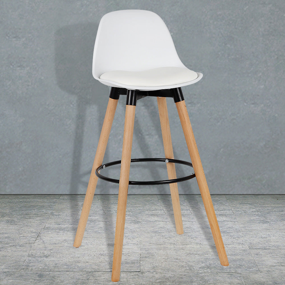 Modern Style Beech Bar Stool with Footrest and Low Back Bistro Bar Stool 28 Inches