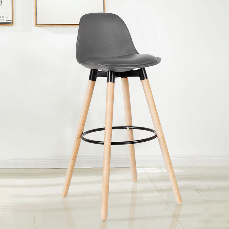 Modern Style Beech Bar Stool with Footrest and Low Back Bistro Bar Stool 28 Inches