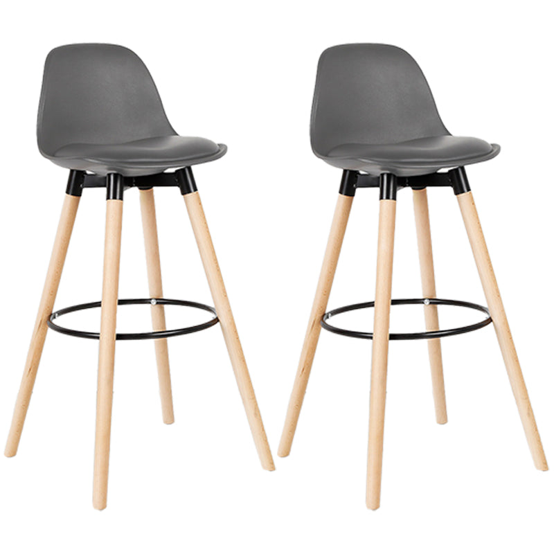 Modern Style Beech Bar Stool with Footrest and Low Back Bistro Bar Stool 28 Inches