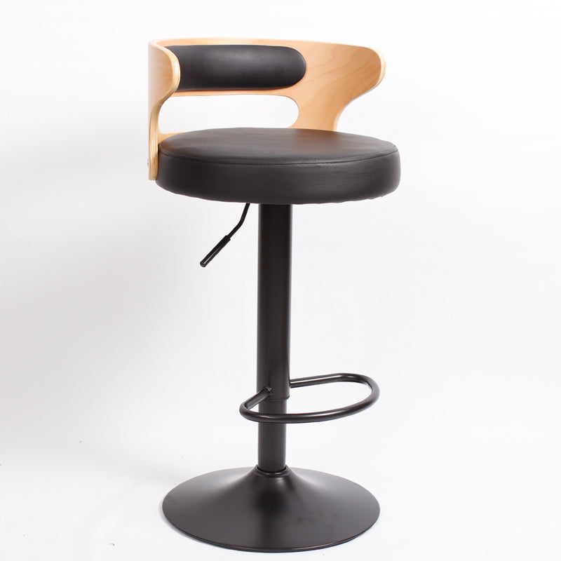 Industrial Style Bar Stool Round Leather Seat with Adjustable Height for Counter Bar