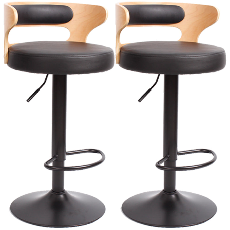 Industrial Style Bar Stool Round Leather Seat with Adjustable Height for Counter Bar
