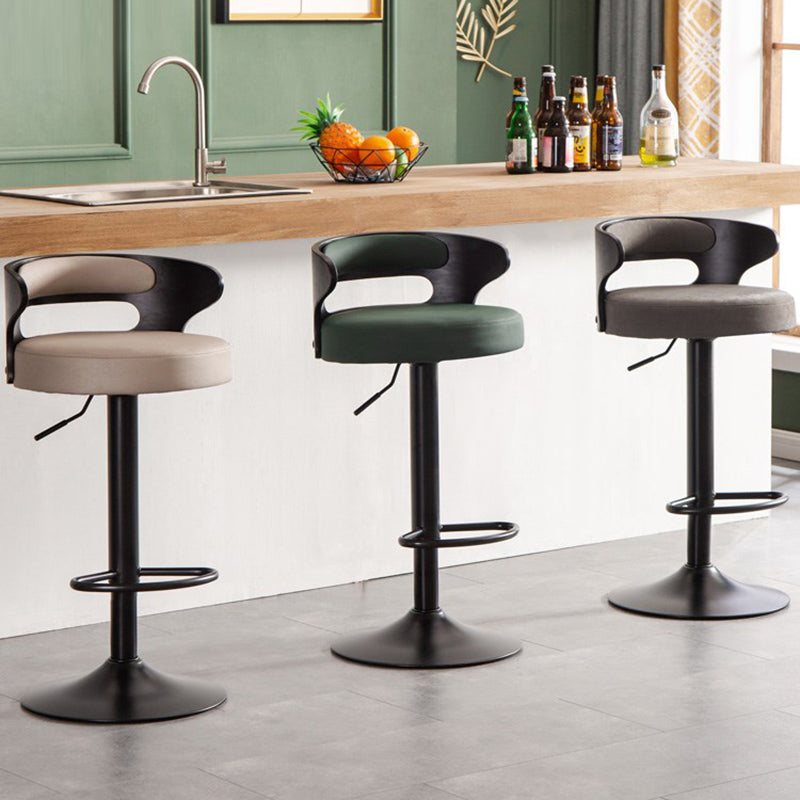 Industrial Style Bar Stool Round Leather Seat with Adjustable Height for Counter Bar