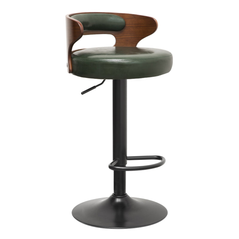 Industrial Style Bar Stool Round Leather Seat with Adjustable Height for Counter Bar
