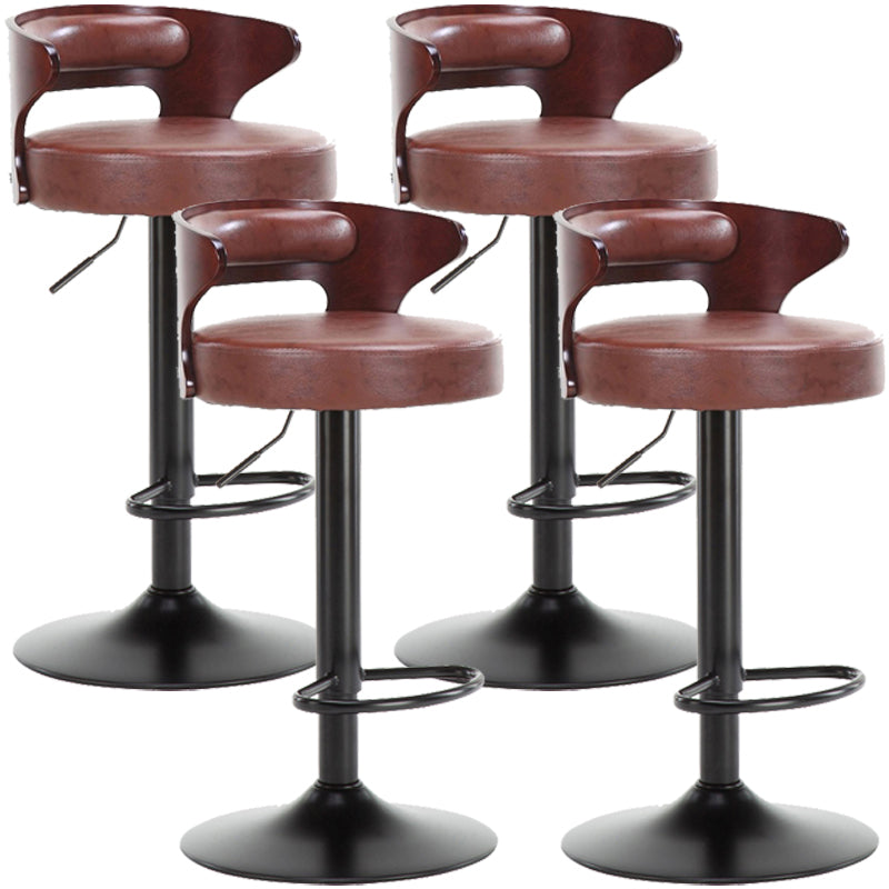 Industrial Style Bar Stool Round Leather Seat with Adjustable Height for Counter Bar