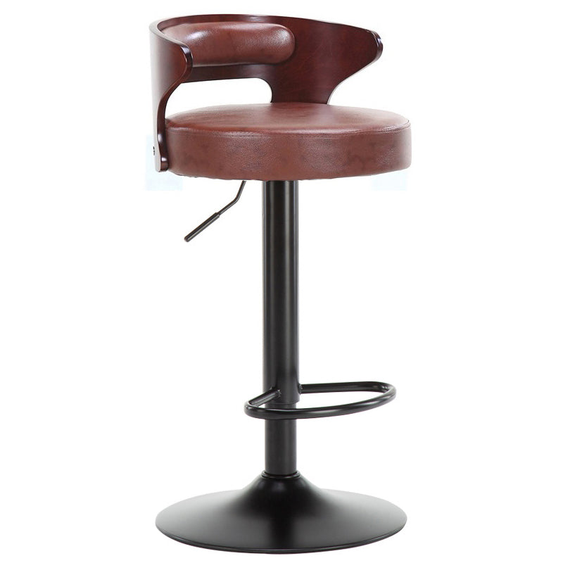 Industrial Style Bar Stool Round Leather Seat with Adjustable Height for Counter Bar