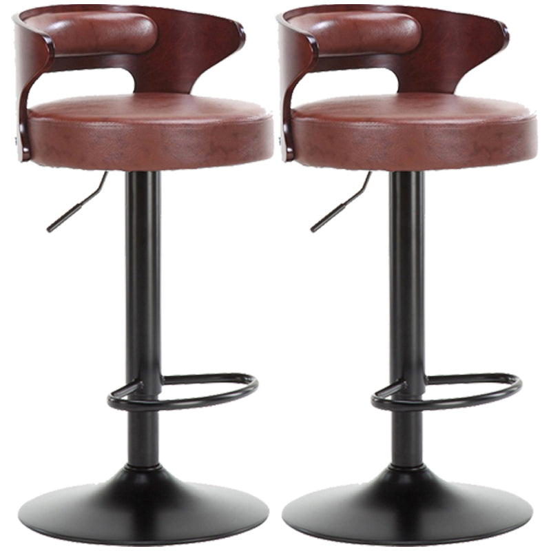 Industrial Style Bar Stool Round Leather Seat with Adjustable Height for Counter Bar