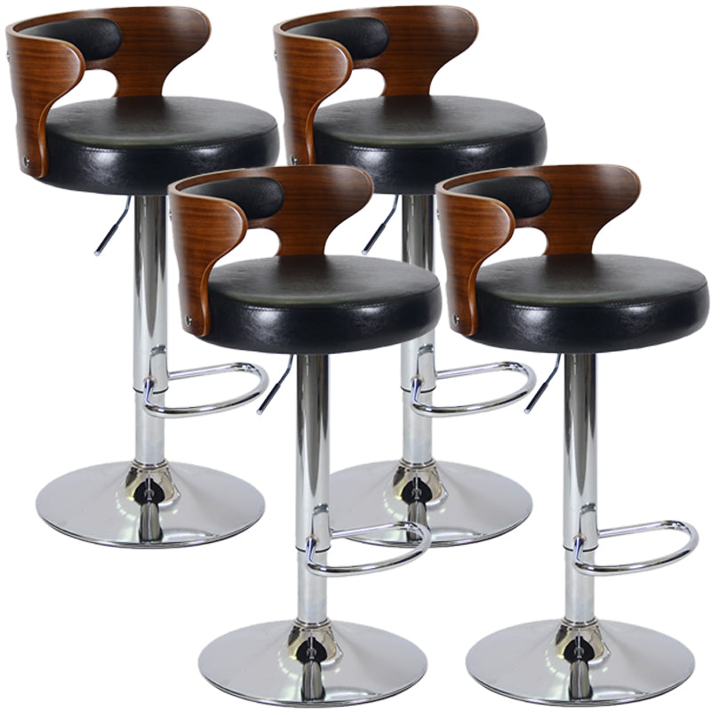 Industrial Style Bar Stool Round Leather Seat with Adjustable Height for Counter Bar