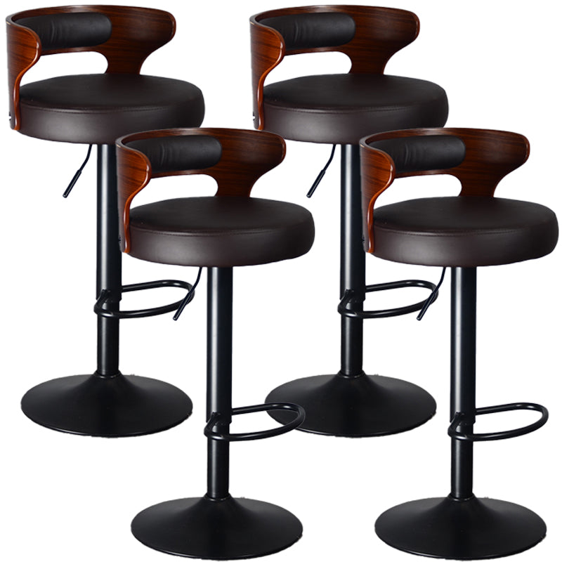 Industrial Style Bar Stool Round Leather Seat with Adjustable Height for Counter Bar