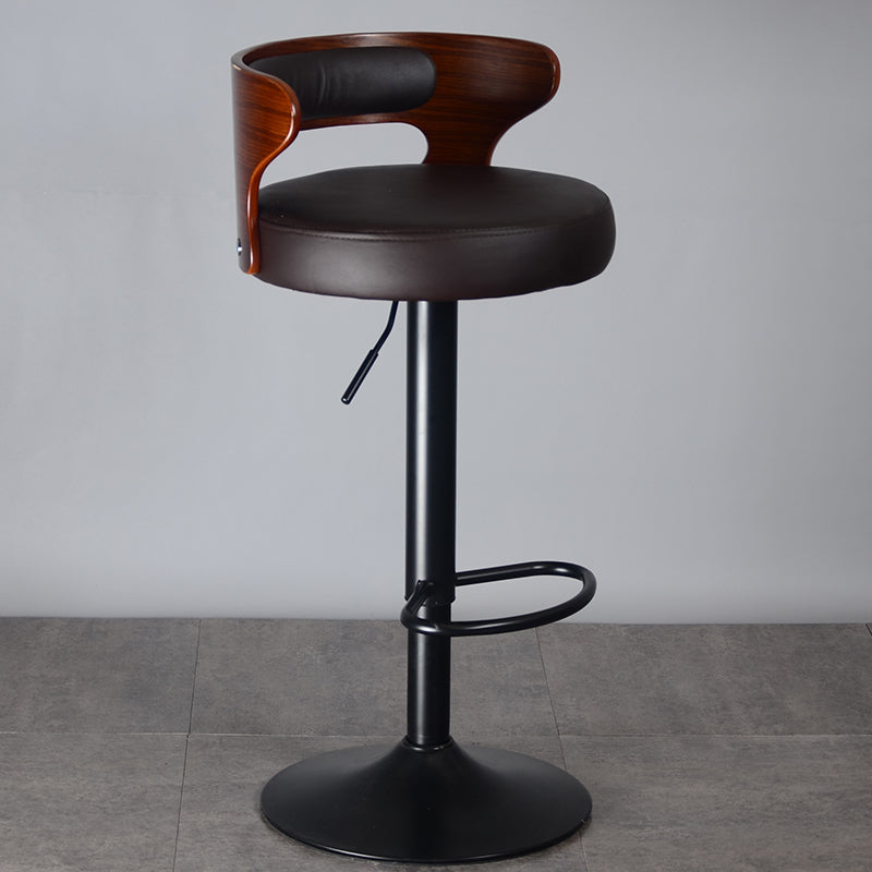Industrial Style Bar Stool Round Leather Seat with Adjustable Height for Counter Bar