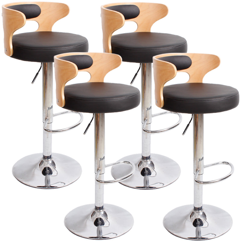 Industrial Style Bar Stool Round Leather Seat with Adjustable Height for Counter Bar