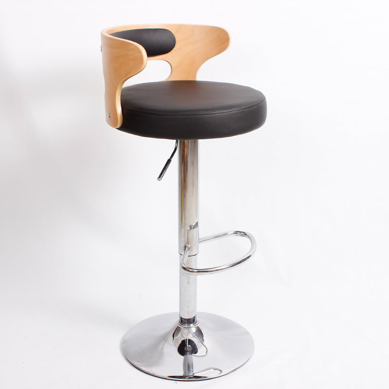 Industrial Style Bar Stool Round Leather Seat with Adjustable Height for Counter Bar