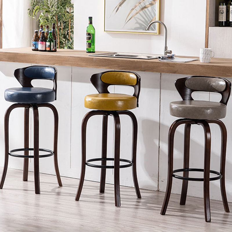 Modern Armless Backrest Counter Stool Wood Kitchen Bar Stool with Pedal and Cushion