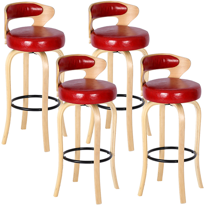 Modern Armless Backrest Counter Stool Wood Kitchen Bar Stool with Pedal and Cushion
