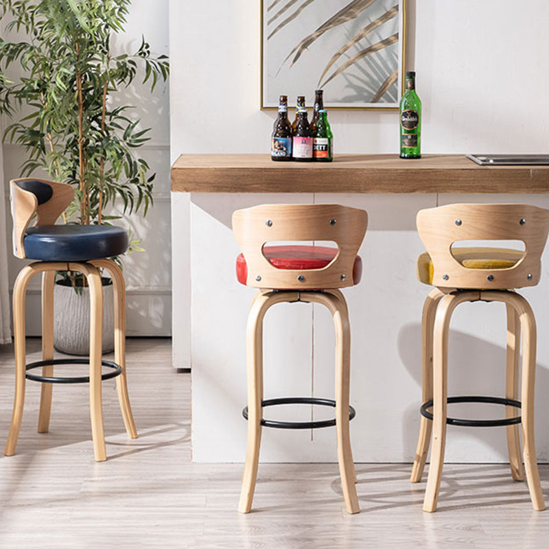 Modern Armless Backrest Counter Stool Wood Kitchen Bar Stool with Pedal and Cushion