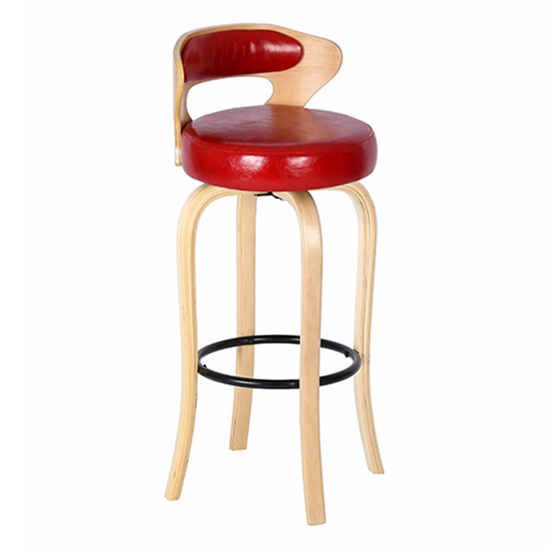 Modern Armless Backrest Counter Stool Wood Kitchen Bar Stool with Pedal and Cushion