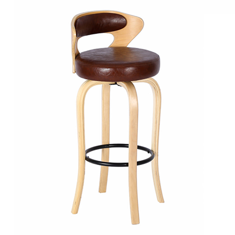 Modern Armless Backrest Counter Stool Wood Kitchen Bar Stool with Pedal and Cushion