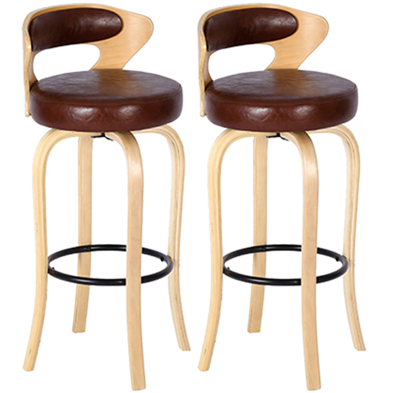 Modern Armless Backrest Counter Stool Wood Kitchen Bar Stool with Pedal and Cushion