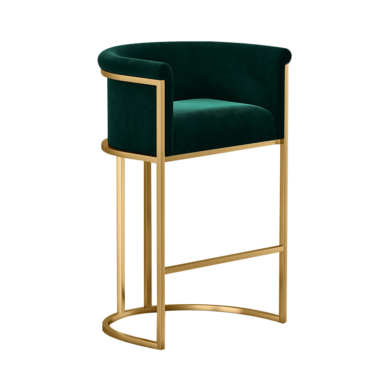 Taburete de bar con respaldo sin brazos Glam, taburete de bar de hierro para joyería con cojín de terciopelo